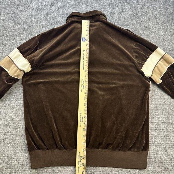 Vintage 70s Velour Shirt Men Large Brown Collared Stripe Velation by Harper - Picture 9 of 11
